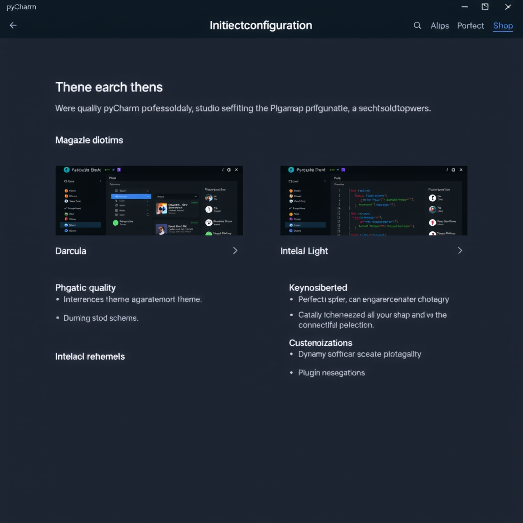 PyCharm initial configuration screen showing theme selection options with Darcula dark theme and IntelliJ Light theme side by side. The interface displays customization options for keymap schemes and plugin suggestions with a clean, modern layout.